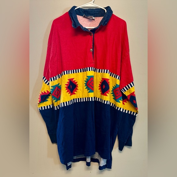 Vintage Aztec/Tribal Design Red and Blue Geometric Sweatshirt 24W - Picture 1 of 6